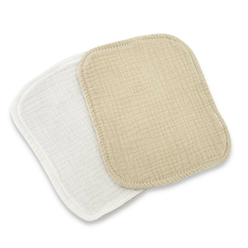 Set de 2 lavete, Qmini, Din bambus si muselina, Pentru ingrijirea corpului bebelusului, Materiale certificate Oeko Tex Standard 100, Beige Cream si Warm Beige [1]