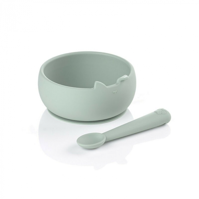 Set de masa, Jane, Din silicon, 2 piese, Cu bol si lingurita, BPA Free, Mint [1]