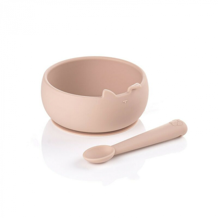 Set de masa, Jane, Din silicon, 2 piese, Cu bol si lingurita, BPA Free, Pale [1]