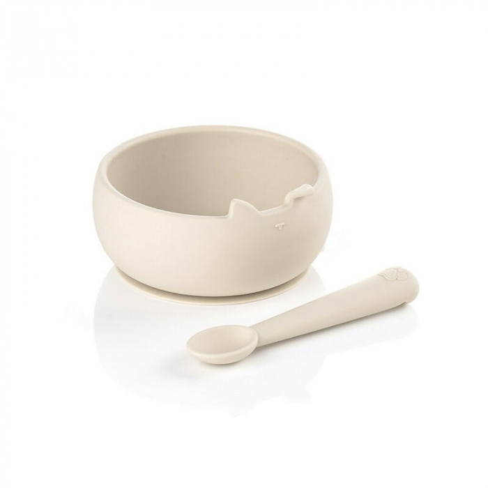 Set de masa, Jane, Din silicon, 2 piese, Cu bol si lingurita, BPA Free, Sand [1]