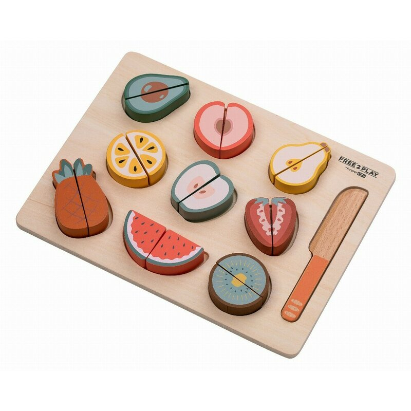 Set fructe feliate, Free2Play, Cu inchidere velcro, Din lemn, 20 piese, Multicolor [3]