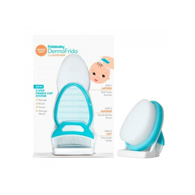 Set ingrijire scalp, Fridababy, DermaFrida, 3 in 1, Pentru dermatita seboreica la bebelusi, Include perie, burete si pieptene, Cu suport cu ventuza, De la nastere, Alb [1]