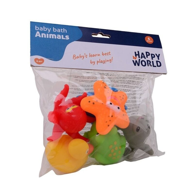 Set jucarii de baie, Happy World, Din cauciuc, 6 buc, 6 luni+, Multicolor [2]