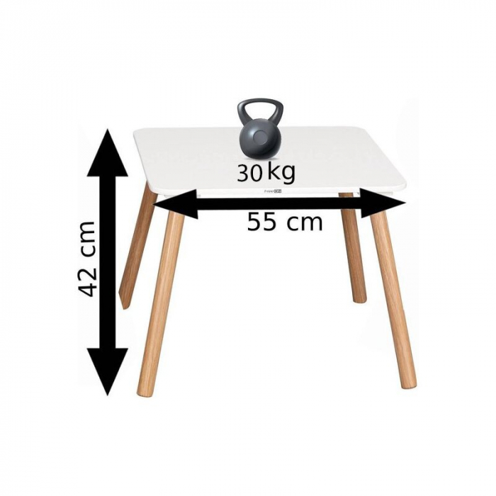 Set masuta si doua scaune, FreeON, Athena, Pentru copii, Din lemn, Conform cu standardele europene de securitate EN71-1;2018, EN71-2:2020, EN71-3:2021, Alb [12]