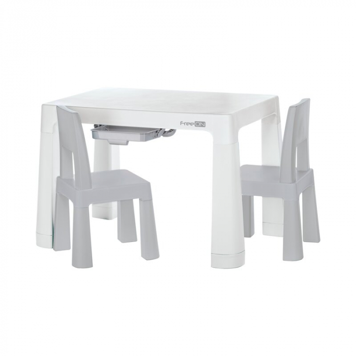 Set masuta si doua scaune, FreeON, Neo, Pentru copii, Cu doua sertare, Cu masa reglabila la doua inaltimi, Conform cu standardele europene de securitate EN71-1;2018, EN71-2:2020, EN71-3:2021, Gri [1]