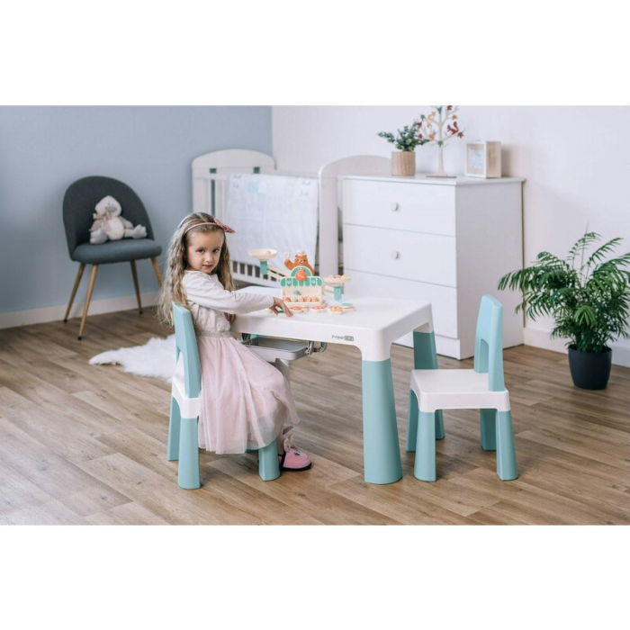 Set masuta si doua scaune, FreeON, Neo, Pentru copii, Cu doua sertare, Cu masa reglabila la doua inaltimi, Conform cu standardele europene de securitate EN71-1;2018, EN71-2:2020, EN71-3:2021, Gri [4]