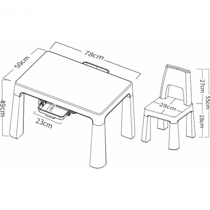 Set masuta si doua scaune, FreeON, Neo, Pentru copii, Cu doua sertare, Cu masa reglabila la doua inaltimi, Conform cu standardele europene de securitate EN71-1;2018, EN71-2:2020, EN71-3:2021, Gri [5]