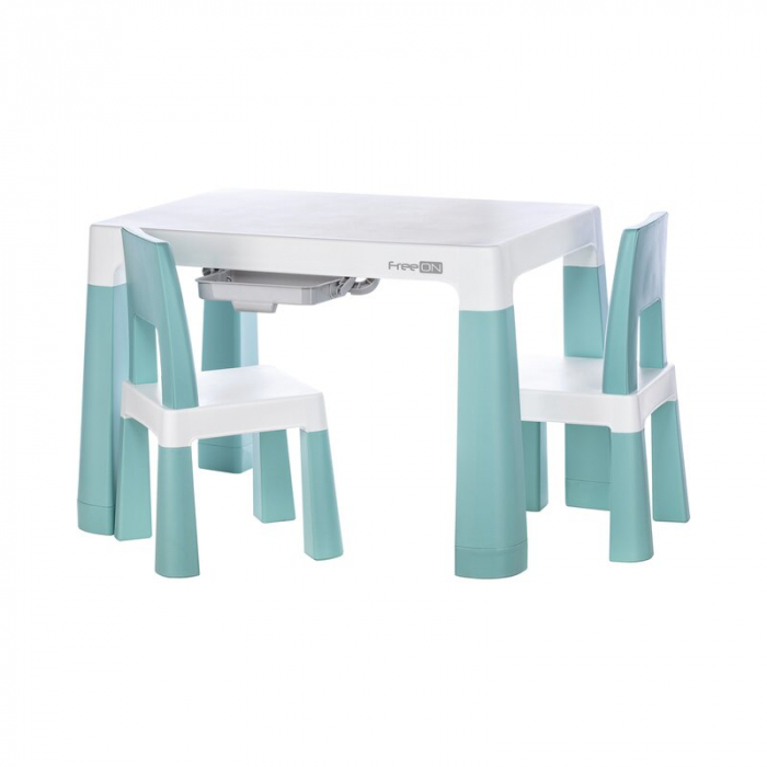 Set masuta si doua scaune, FreeON, Neo, Pentru copii, Cu doua sertare, Cu masa reglabila la doua inaltimi, Conform cu standardele europene de securitate EN71-1;2018, EN71-2:2020, EN71-3:2021, Verde [1]