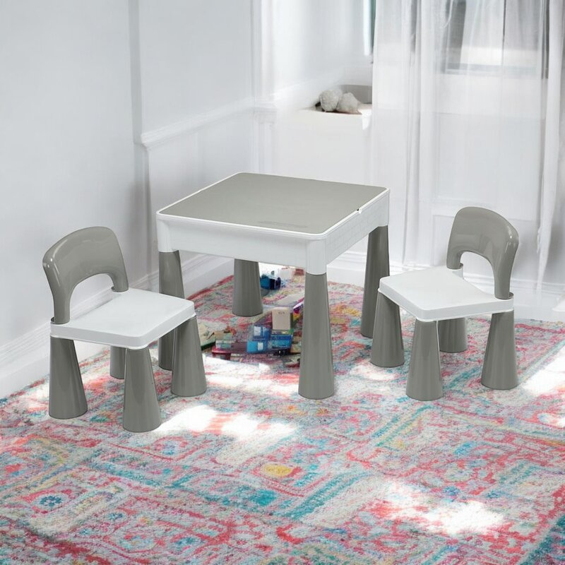 Set masuta si doua scaune, New Baby, Pentru copii, Grey and White, Cu parte detasabila si reversibila, Partea reversibila pentru Lego Duplo [3]