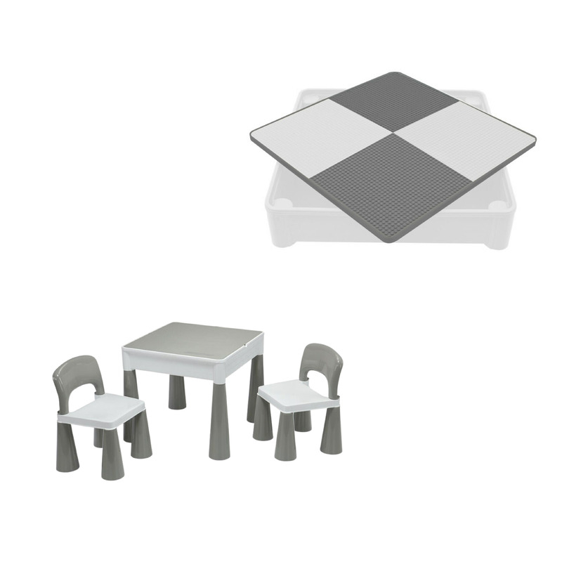 Set masuta si doua scaune, New Baby, Pentru copii, Grey and White, Cu parte detasabila si reversibila, Partea reversibila pentru Lego Duplo [1]