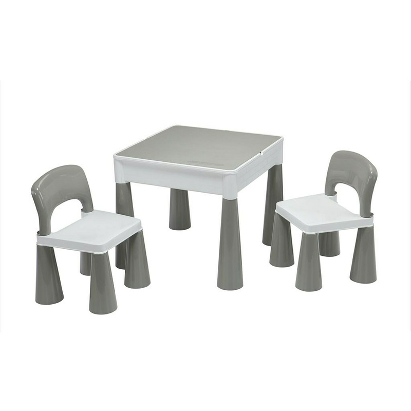 Set masuta si doua scaune, New Baby, Pentru copii, Grey and White, Cu parte detasabila si reversibila, Partea reversibila pentru Lego Duplo [2]