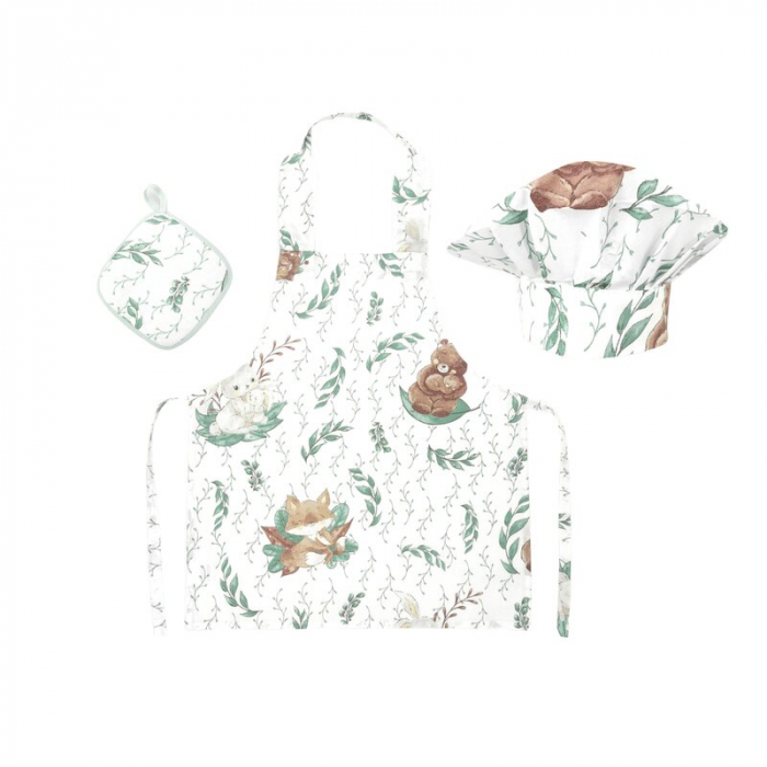 Set Micutul bucatar, MimiNu, Cu sort, o boneta si accesoriu pentru vase calde, Din bumbac certificat Oeko Tex Standard 100, Lulu Natural [1]