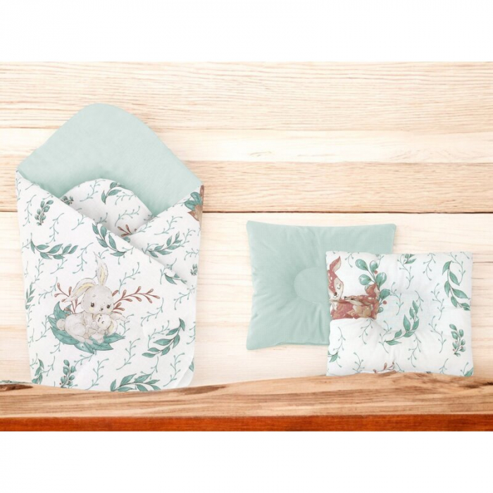 Set paturica de infasat, MimiNu, Cu doua fete, Dimensiune 75x75 cm + Perna bebelusi profilata, Cu doua fete, Cu functie anti-soc, 23x26 cm, Materiale certificate Oeko Tex Standard 100, Lulu Natural [2]