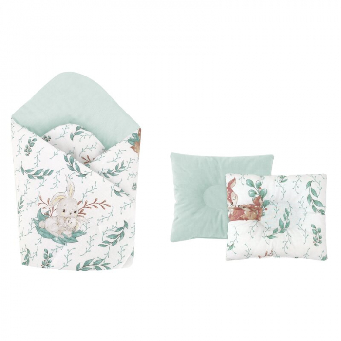 Set paturica de infasat, MimiNu, Cu doua fete, Dimensiune 75x75 cm + Perna bebelusi profilata, Cu doua fete, Cu functie anti-soc, 23x26 cm, Materiale certificate Oeko Tex Standard 100, Lulu Natural [1]