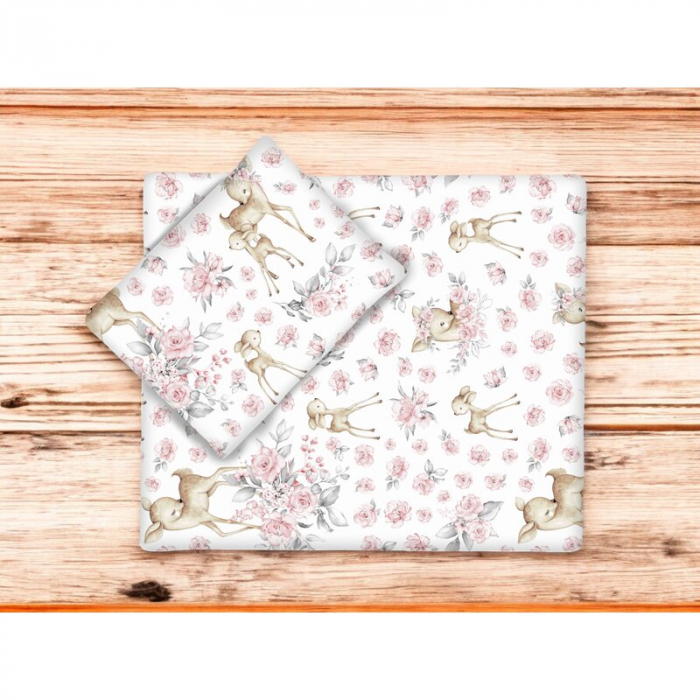 Set pentru carucior, MimiNu, Cu pernuta si paturica, Cu huse detasabile si lavabile, Din bumbac certificat Oeko Tex Standard 100, Sweet deer Pink [2]