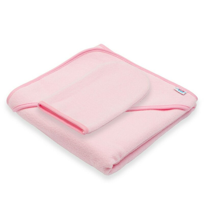 Set prosop cu gluga si manusa baie, New Baby, Dimensiune 80 x 80 cm, Basic, Pink [1]