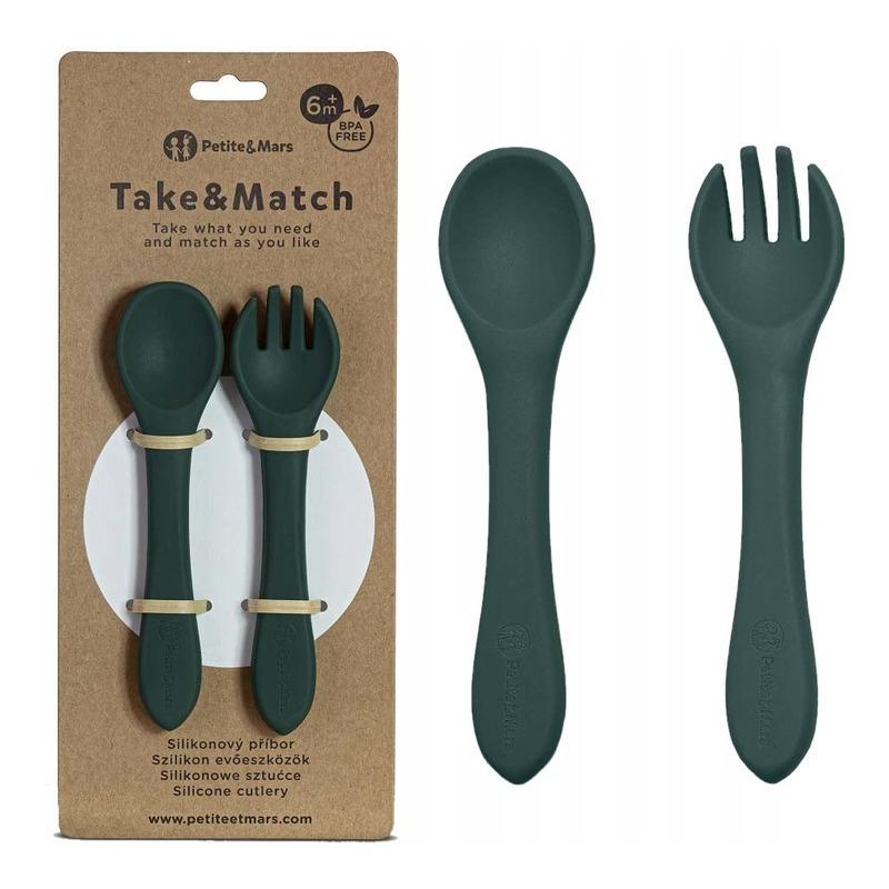 Set tacamuri, Petite&Mars, Take&Match, Din silicon, Fara BPA 6 luni+, Verde inchis [1]