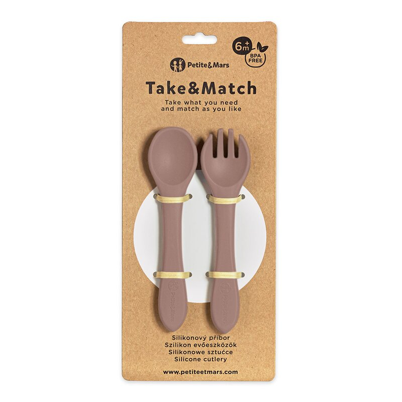 Set tacamuri, Petite&Mars, Take&Match, Din silicon, Forma ergonomica, Delicate cu gingiile, Adecvate pentru masina de spalat vase, Fara BPA, 6 luni+, Velvet Latte, Maro pudrat [2]