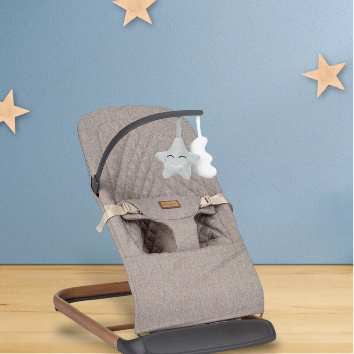 Sezlong balansoar, FreeON, Serene, Pana la 9 kg, Cu centura in 3 puncte, Spatar reglabil in 3 etape, Cu bara de jucarii, 70 x 45 x 56 cm, 0 luni+, Beige [2]
