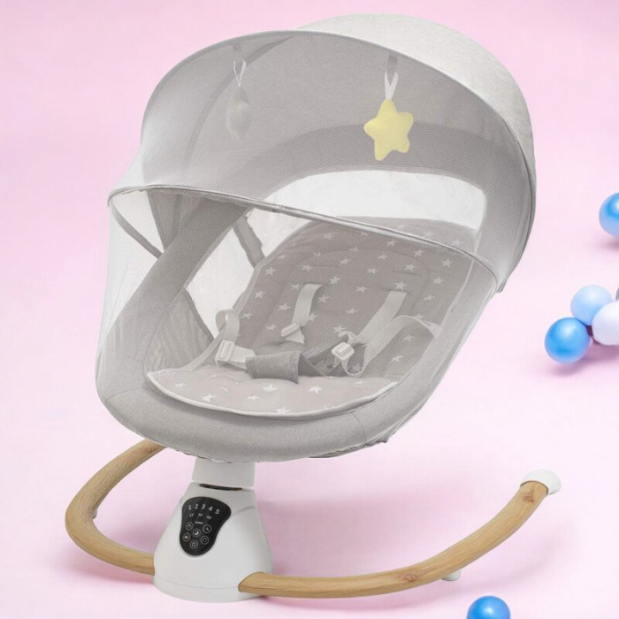 Sezlong balansoar, New Baby, Smart, Pana la 9 kg, Include cronometru si detector de miscare, Cu 5 viteze de leganare, Cu sunete si melodii, Cu 2 jucarii, 0 lun+, Grey [2]