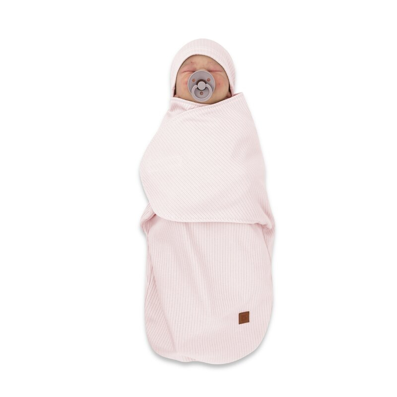 Sistem de infasare si caciulita, MimiNu, Pentru bebe, 0 - 3 luni, Din bumbac certificat Oeko Tex Standard 100, Soft Powdery Pink [4]