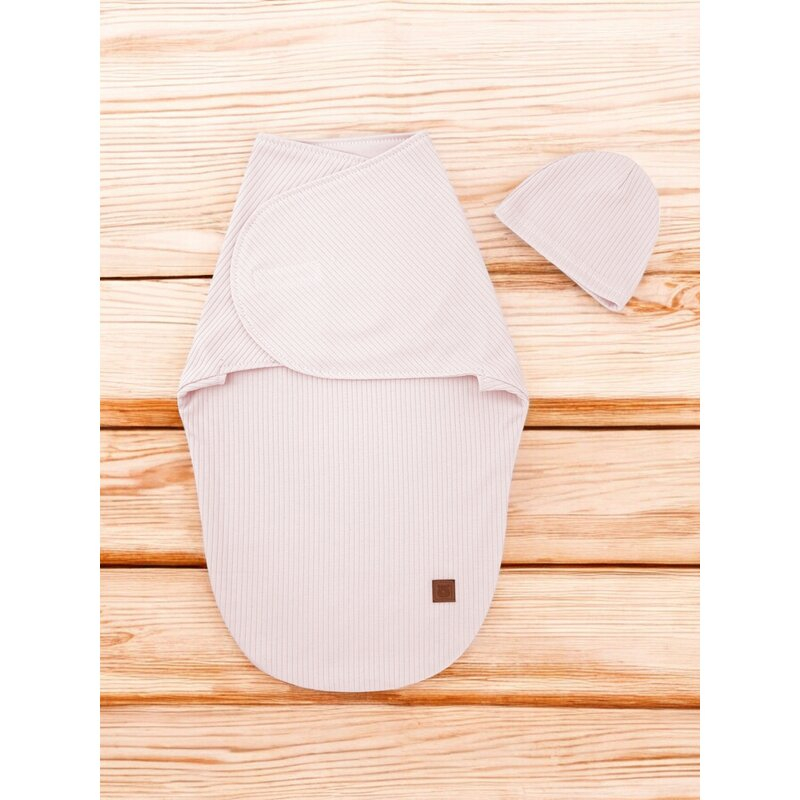 Sistem de infasare si caciulita, MimiNu, Pentru bebe, 0 - 3 luni, Din bumbac certificat Oeko Tex Standard 100, Soft Powdery Pink [3]