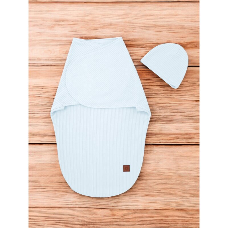 Sistem de infasare si caciulita, MimiNu, Pentru bebe, 0 - 3 luni, Leo, Din bumbac interlock certificat Oeko Tex Standard 100, Soft Blue [4]