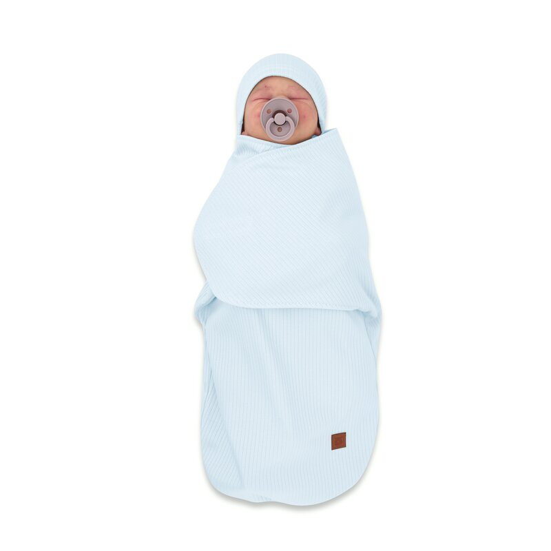 Sistem de infasare si caciulita, MimiNu, Pentru bebe, 0 - 3 luni, Leo, Din bumbac interlock certificat Oeko Tex Standard 100, Soft Blue [3]