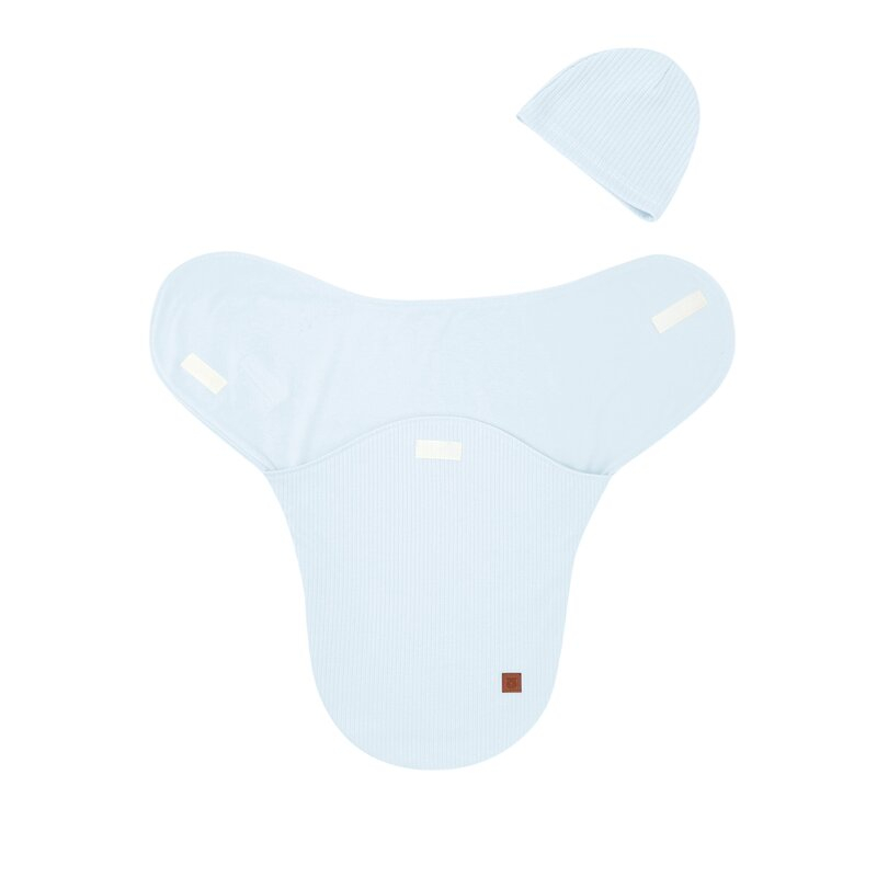 Sistem de infasare si caciulita, MimiNu, Pentru bebe, 0 - 3 luni, Leo, Din bumbac interlock certificat Oeko Tex Standard 100, Soft Blue [2]