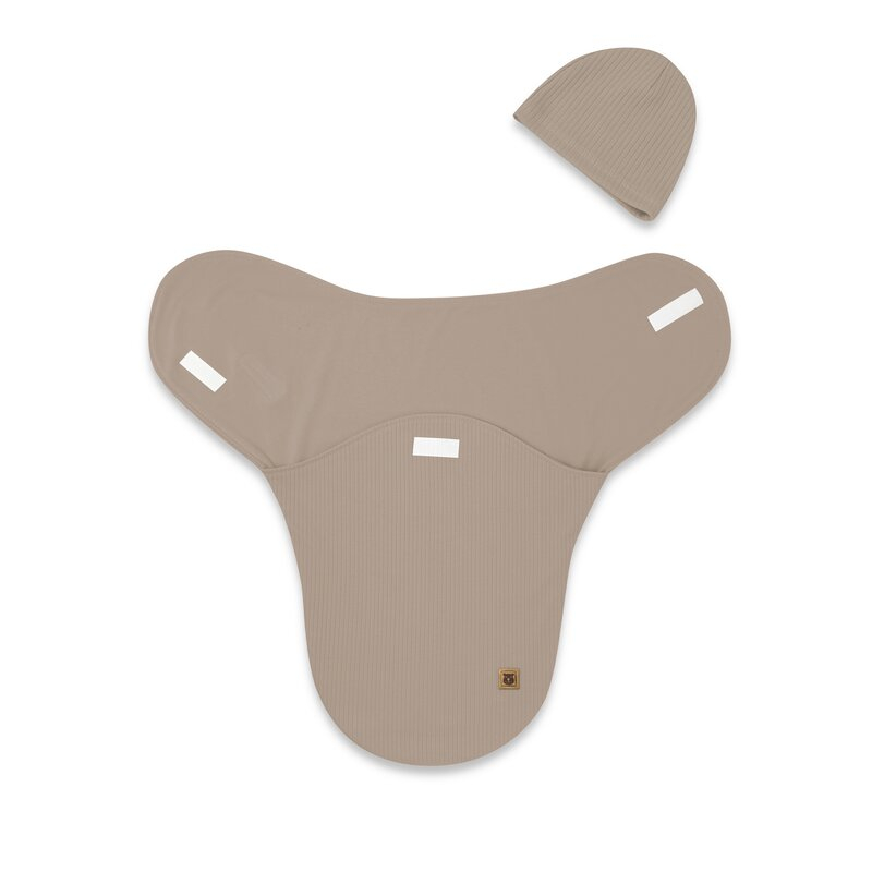 Sistem de infasare si caciulita, MimiNu, Pentru bebe, 0 - 3 luni, Leo, Din bumbac interlock certificat Oeko Tex Standard 100, Soft Mocha [2]