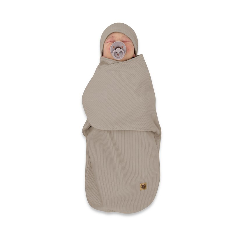 Sistem de infasare si caciulita, MimiNu, Pentru bebe, 0 - 3 luni, Leo, Din bumbac interlock certificat Oeko Tex Standard 100, Soft Mocha [4]