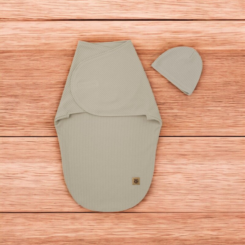 Sistem de infasare si caciulita, MimiNu, Pentru bebe, 0 - 3 luni, Leo, Din bumbac interlock certificat Oeko Tex Standard 100, Soft Mocha [3]