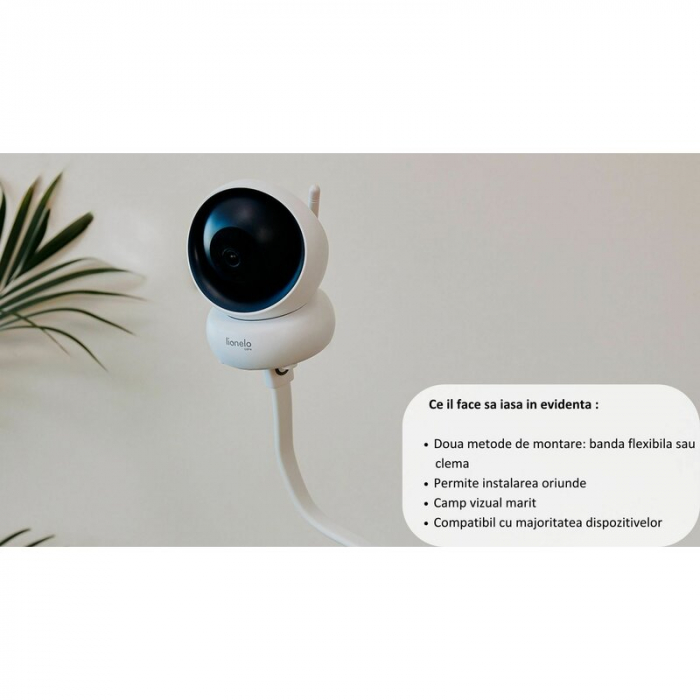 Suport pentru monitor, Lionelo, Flexi, Lungimea 56.5 cm , Flexibil, Compatibil cu Babyline 3.2, Babyline View, Babyline 8.2, Babyline 8.3, Alb [20]