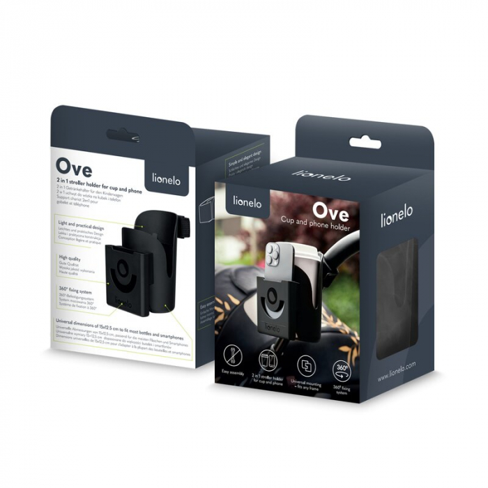 Suport universal pentru biberon/pahar si telefon, Lionelo, Ove, Cu sistem de rotire 360, Negru [5]