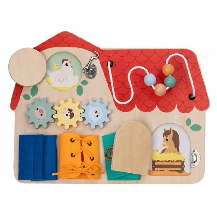 Tablita cu activitati, Free2Play, Din lemn, Cu elemente interactive, Dezvolta coordonarea mana-ochi, 40x30x6,5 cm, 18 luni+, Multicolor [1]