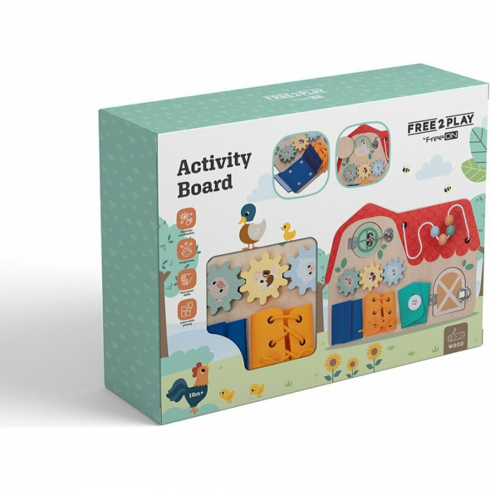 Tablita cu activitati, Free2Play, Din lemn, Cu elemente interactive, Dezvolta coordonarea mana-ochi, 40x30x6,5 cm, 18 luni+, Multicolor [11]