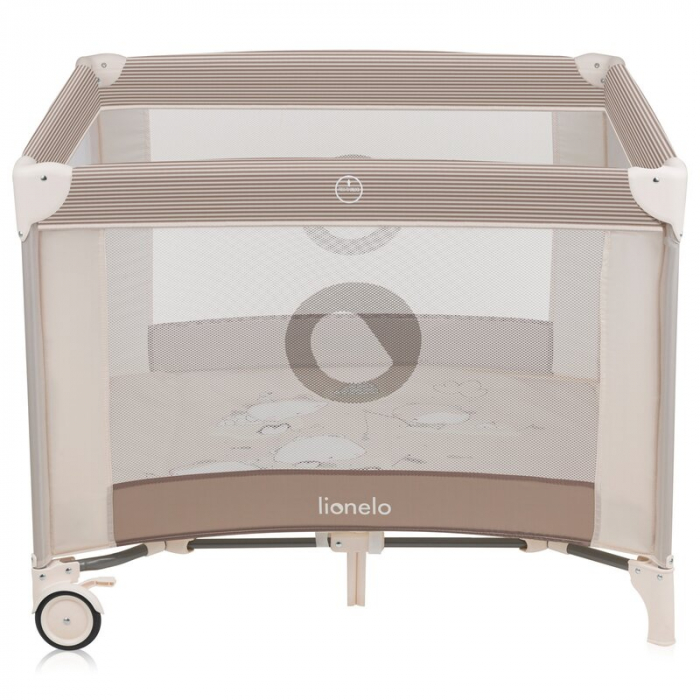 Tarc de joaca copii, Lionelo, Bonnie, Pana la 15 kg, 100 x 100 cm, Pliere compacta, Include geanta de transport, Din plasa, Cu intrare laterala cu fermoar, Cu roti, Cu salteluta din spuma, Conform cu  [3]