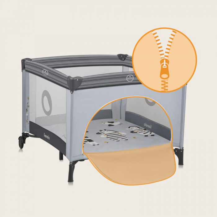 Tarc de joaca copii, Lionelo, Bonnie, Pana la 15 kg, 100 x 100 cm, Pliere compacta, Include geanta de transport, Din plasa, Cu intrare laterala cu fermoar, Cu roti, Cu salteluta din spuma, Conform cu  [20]