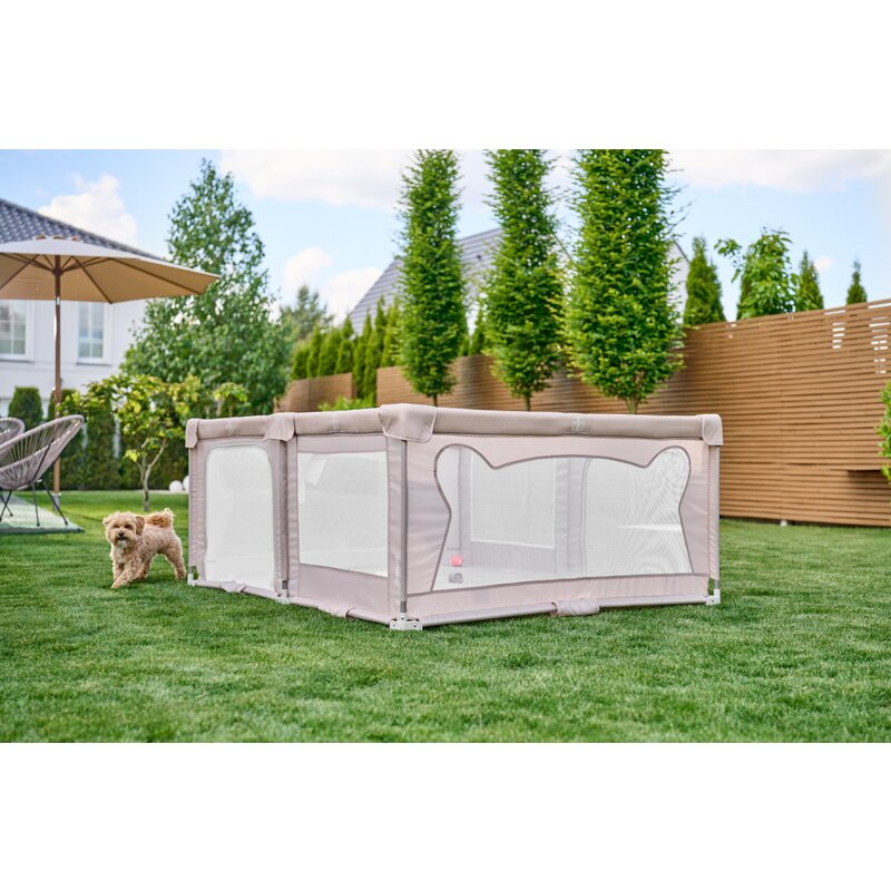 Tarc de joaca copii, Lionelo, Florence Easy Fold, 150 x 180 x 75 cm, Pliere, depliere automata, Include geanta de transport, Din plasa, Cu doua intrari laterale, 0-48 luni, Conform cu EN12227, Bej [32]