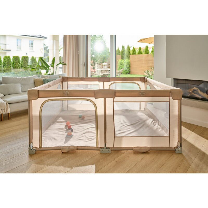 Tarc de joaca copii, Lionelo, Florence Easy Fold, 150 x 180 x 75 cm, Pliere, depliere automata, Include geanta de transport, Din plasa, Cu doua intrari laterale, 0-48 luni, Conform cu EN12227, Bej [28]