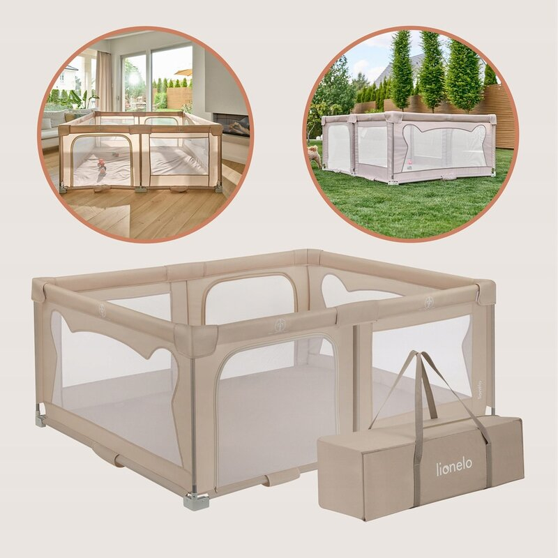 Tarc de joaca copii, Lionelo, Florence Easy Fold, 150 x 180 x 75 cm, Pliere, depliere automata, Include geanta de transport, Din plasa, Cu doua intrari laterale, 0-48 luni, Conform cu EN12227, Bej [15]