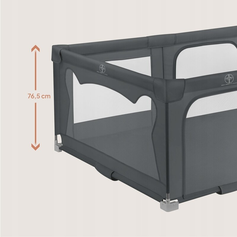 Tarc de joaca copii, Lionelo, Florence Easy Fold, 150 x 180 x 75 cm, Pliere, depliere automata, Include geanta de transport, Din plasa, Cu doua intrari laterale, 0-48 luni, Conform cu EN12227, Gri [9]