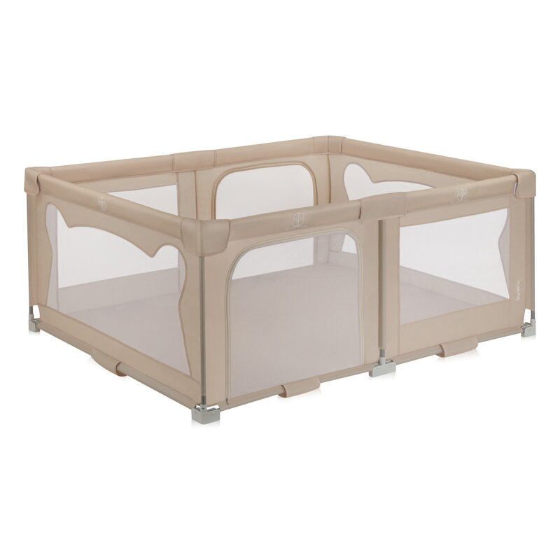 Tarc de joaca copii, Lionelo, Florence Easy Fold, 150 x 180 x 75 cm, Pliere, depliere automata, Include geanta de transport, Din plasa, Cu doua intrari laterale, 0-48 luni, Conform cu EN12227, Bej [5]