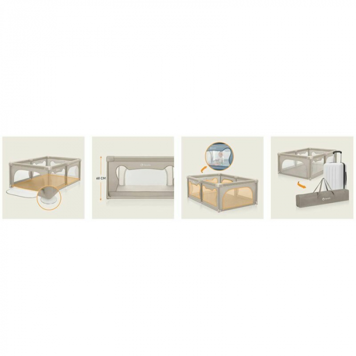 Tarc de joaca copii, Lionelo, Willow, 127 x 187 cm, Pliere compacta, Include geanta de transport, Din plasa, Cu doua intrari laterale si fermoar, Cu ventuze pentru stabilitate, Conform cu EN 12227:201 [33]