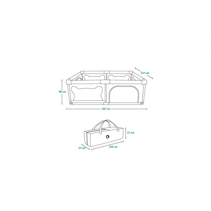 Tarc de joaca copii, Lionelo, Willow, 127 x 187 cm, Pliere compacta, Include geanta de transport, Din plasa, Cu doua intrari laterale si fermoar, Cu ventuze pentru stabilitate, Conform cu EN 12227:201 [34]