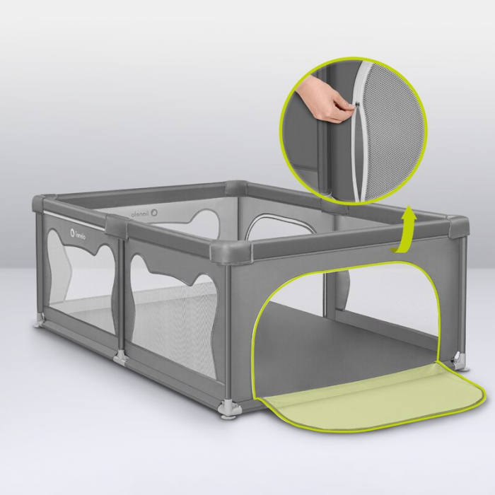 Tarc de joaca copii, Lionelo, Willow, 127 x 187 cm, Pliere compacta, Include geanta de transport, Din plasa, Cu doua intrari laterale si fermoar, Cu ventuze pentru stabilitate, Conform cu EN 12227:201 [17]
