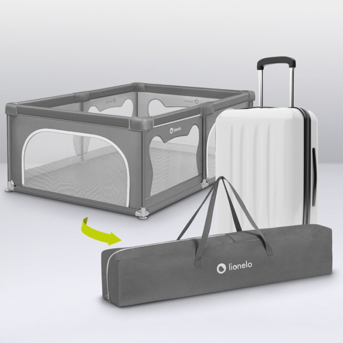 Tarc de joaca copii, Lionelo, Willow, 127 x 187 cm, Pliere compacta, Include geanta de transport, Din plasa, Cu doua intrari laterale si fermoar, Cu ventuze pentru stabilitate, Conform cu EN 12227:201 [19]