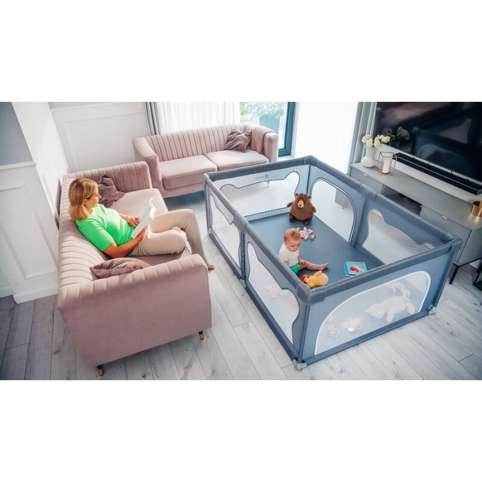 Tarc de joaca copii, Lionelo, Willow, 127 x 187 cm, Pliere compacta, Include geanta de transport, Din plasa, Cu doua intrari laterale si fermoar, Cu ventuze pentru stabilitate, Conform cu EN 12227:201 [27]