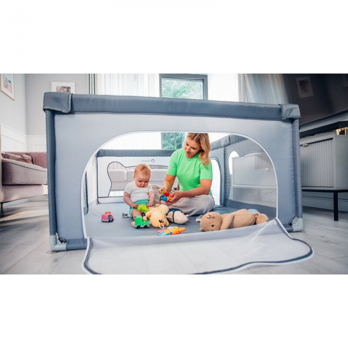 Tarc de joaca copii, Lionelo, Willow, 127 x 187 cm, Pliere compacta, Include geanta de transport, Din plasa, Cu doua intrari laterale si fermoar, Cu ventuze pentru stabilitate, Conform cu EN 12227:201 [28]