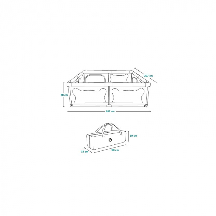 Tarc de joaca copii, Lionelo, Willow XL,180 x 200 cm, Pliere compacta, Include geanta de transport, Din plasa, Cu doua intrari laterale si fermoar, Cu ventuze pentru stabilitate, Conform cu EN 12227:2 [23]